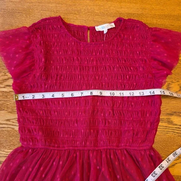 NWT Mine S Red Swiss Dot Tulle Maxi Dress Smocked Flutter Sleeve Cottagecore - Picture 5 of 14